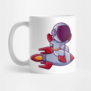 Cute Astronaut Riding Rocket Cartoon Mug